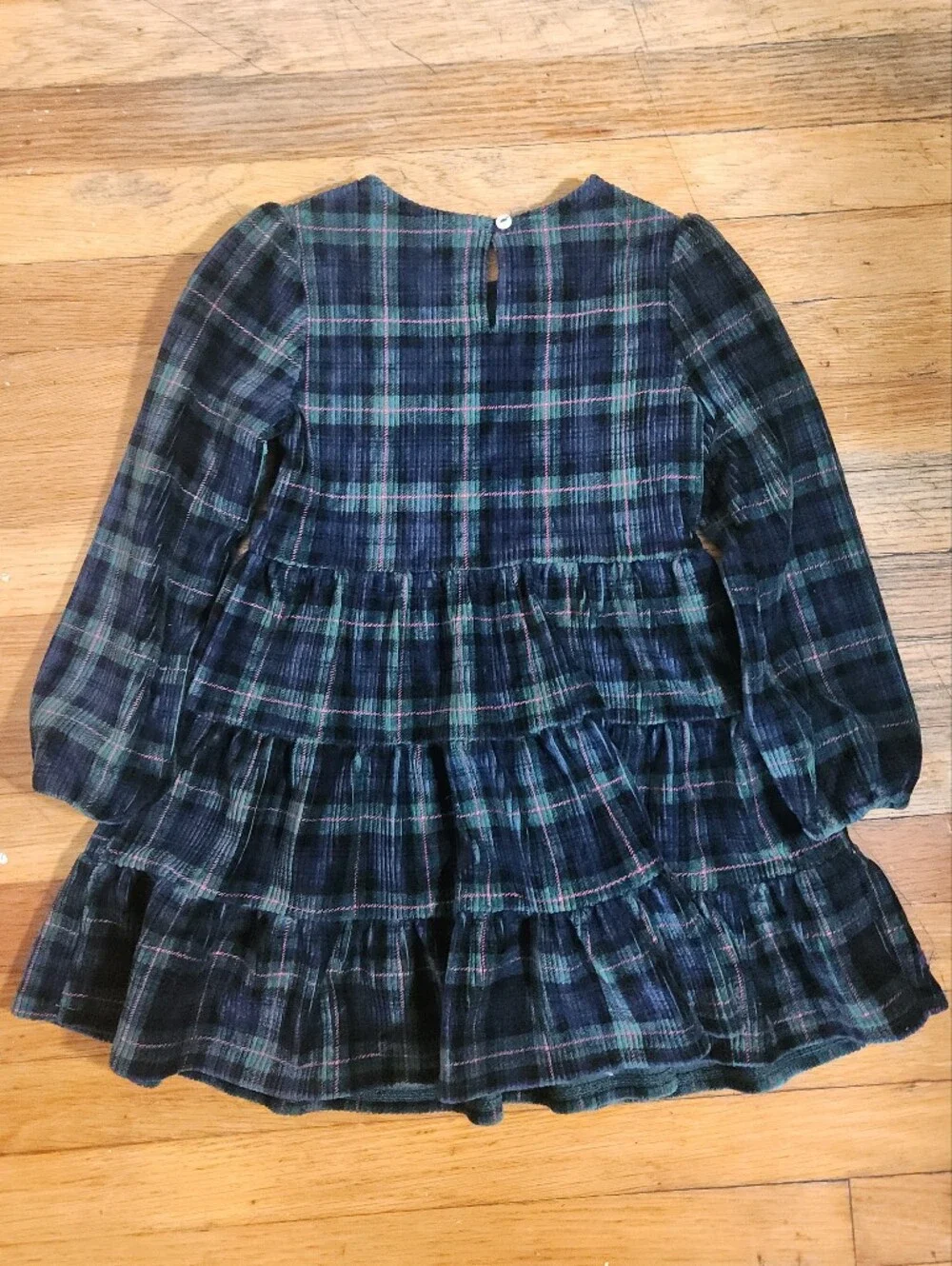 POLO Ralph Lauren Preppy Americana Green Navy Plaid Corduroy Long Sleeve Dress